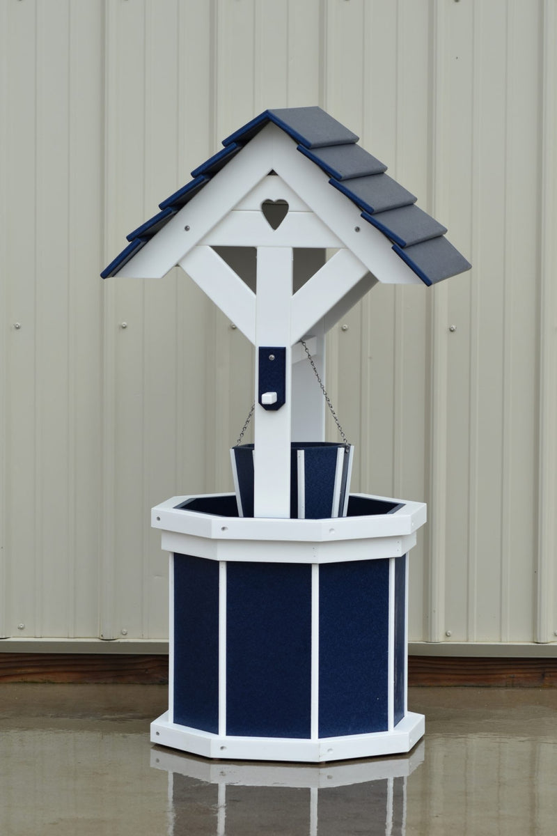 4 Ft Poly Wishing Well With Planter Bucket Patriot Blue And White