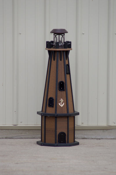 32" Octagon Solar Powered Poly Lighthouse Antique Mahogany with Black Trim