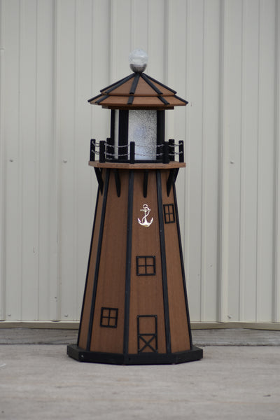 4 ft. Octagon Solar and Electric Powered Poly, Lawn Lighthouse Antique Mahogany and Black