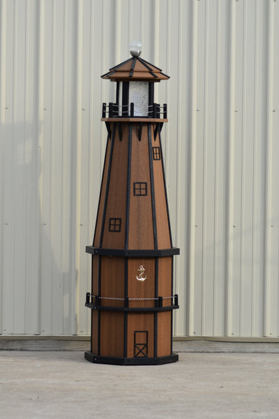 6 ft. Octagon Solar and Electric Powered Poly Lighthouse Antique Mahogany with Black trim